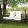 Wicker Hanging Porch Swing with Cushions