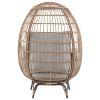 Manhattan Comfort Spezia Freestanding Steel and Rattan Outdoor Egg Chair with Cushions in Grey