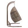 Brown Wicker Hanging Double-Seat Swing Chair with Stand w/Beige Cushion