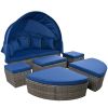 GO Outdoor Rattan Daybed Sunbed with Retractable Canopy Wicker Furniture, Round Outdoor Sectional Sofa Set, Gray Wicker Furniture Clamshell Seating