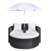 Patio Bed with Parasol Black Poly Rattan