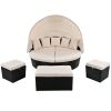 GO Outdoor Rattan Daybed Ssunbed with Retractable Canopy Wicker Furniture, Round Outdoor Sectional Sofa Set, Black Wicker Furniture Clamshell Seating