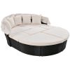 GO Outdoor Rattan Daybed Ssunbed with Retractable Canopy Wicker Furniture, Round Outdoor Sectional Sofa Set, Black Wicker Furniture Clamshell Seating