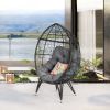 Outdoor Patio Wicker Egg Chair Indoor Basket Wicker Chair with Grey Cushion for Backyard Poolside