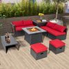 35 Inch Propane Gas Fire Pit Table Wicker Rattan with Lava Rocks PVC Cover