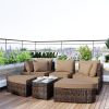 TOPMAX 6-Piece Patio Outdoor Conversation Round Sofa Set, PE Wicker Rattan Separate Seating Group with Coffee Table, Brown