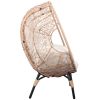 3 Piece Patio Egg Chairs Set with Side Table, Natural Color PE Rattan and Beige Cushion