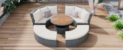 TOPMAX Patio 5-Piece Round Rattan Sectional Sofa Set All-Weather PE Wicker Sunbed Daybed with Round Liftable Table and Washable Cushions