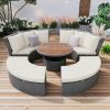 TOPMAX Patio 5-Piece Round Rattan Sectional Sofa Set All-Weather PE Wicker Sunbed Daybed with Round Liftable Table and Washable Cushions