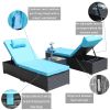 3-Piece Outdoor Patio Furniture Set Chaise Lounge, Patio Reclining Rattan Lounge Chair Chaise Couch Cushioned with Glass Coffee Table, Adjustable Back