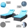 3-Piece Outdoor Patio Furniture Set Chaise Lounge, Patio Reclining Rattan Lounge Chair Chaise Couch Cushioned with Glass Coffee Table, Adjustable Back