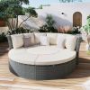 TOPMAX Patio 5-Piece Round Rattan Sectional Sofa Set All-Weather PE Wicker Sunbed Daybed with Round Liftable Table and Washable Cushions