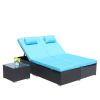 3-Piece Outdoor Patio Furniture Set Chaise Lounge, Patio Reclining Rattan Lounge Chair Chaise Couch Cushioned with Glass Coffee Table, Adjustable Back