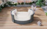 TOPMAX Patio 5-Piece Round Rattan Sectional Sofa Set All-Weather PE Wicker Sunbed Daybed with Round Liftable Table and Washable Cushions