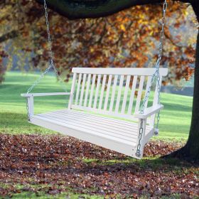 Front Porch Swing with Armrests;  Wood Bench Swing with Hanging Chains; for Outdoor Patio ; Garden Yard;  Porch;  Backyard;  or Sunroom (Color: White)