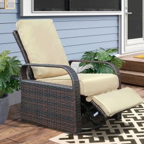 Outdoor Patio Rattan Wicker Swivel Recliner Chair;  Adjustable Reclining Chair 360° Rotating with Water Resistant Cushions (Color: Khaki)