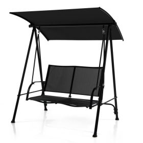 2-Seat Outdoor Canopy Swing with Comfortable Seat Fabric and Heavy-duty Metal Frame (Color: Black)