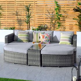 Direct Wicker 4-Piece Outdoor Sofa Daybed Set Patio Furniture Sunbed (Color: Gray)