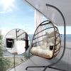 Swing Egg Chair with Stand Indoor Outdoor Wicker Rattan Patio Basket Hanging Chair with C Type bracket, with Cushion and Pillow, Foldable