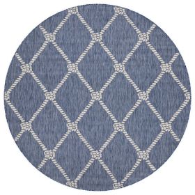 Home Decor Indoor/Outdoor Accent Rug Natural Stylish Classic Pattern Design (Color: Navy|White, size: 7'6" ROUND)