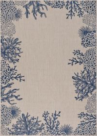 Home Decor Coastal Bordered Coral Reef Indoor/Outdoor Accent Rug (Color: Navy|Beige, size: 5'3" X 7'0")