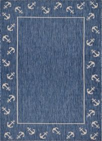 Home Decor Coastal Bordered Coral Reef Indoor/Outdoor Accent Rug (Color: Navy|White, size: 7'6" X 9'5")