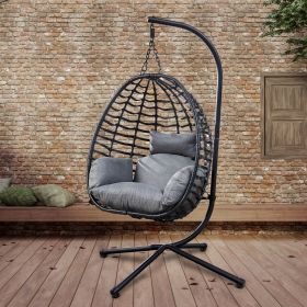 Outdoor Rattan Hanging Oval Egg Chair (Color: Grey)