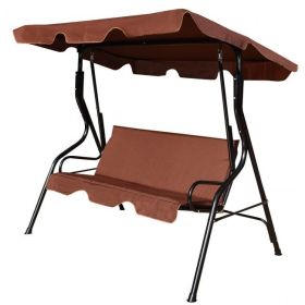 3 Seat Outdoor Patio Canopy Swing with Cushioned Steel Frame (Color: coffee)