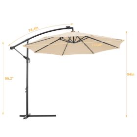 10 FT Solar LED Patio Outdoor Umbrella Hanging Cantilever Umbrella Offset Umbrella Easy Open Adjustment with 24 LED Lights - tan (SKU: W41917533)