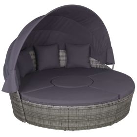 4 Piece Patio Lounge Set with Cushions Poly Rattan Gray (Color: Grey)