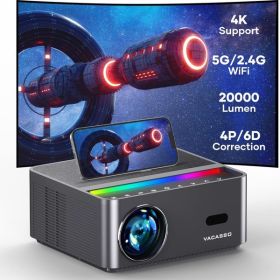 Projector with WiFi and Bluetooth, Portable Projector 4K Support, 500 ANSI 20000L, Touch Screen, Auto Vertical Keystone & 4P/6D, VACASSO Outdoor Movie (Color: as picture)