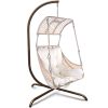 Swing Egg Chair with Stand Indoor Outdoor, UV Resistant Cushion Hanging Chair with Cup Holder, Anti-Rust with Wicker Rattan Frame 350 lb Capacity