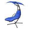 Hanging Chaise Lounger with Removable Canopy, Outdoor Swing Chair with Built-in Pillow, Hanging Curved Chaise Lounge Chair Swing for Patio Porch Pools