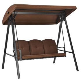 Outdoor 3-Seat Porch Swing with Adjustable Canopy and Cushions (Color: Brown)