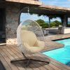 Large Hanging Egg Chair with Metal Stand and UV Resistant Cushion Hammock Chairs with C-Stand for Outdoor or Indoor