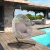 Large Hanging Egg Chair with Metal Stand and UV Resistant Cushion Hammock Chairs with C-Stand for Outdoor or Indoor