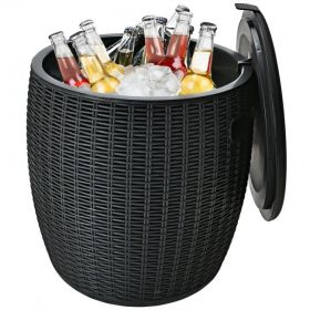 9.5 Gallon 4-in-1 Patio Rattan Cool Bar Cocktail Table Side Table (Color: as show)