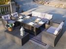 Direct Wicker Outdoor Patio Furniture Set with Rectangular Fire Pit Table in Elegant Brown or Chic Gray