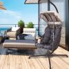 Swing Egg Chair with Stand Indoor Outdoor, UV Resistant Cushion Hanging Chair with Cup Holder, Anti-Rust with Wicker Rattan Frame 350 lb Capacity