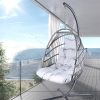 Swing Egg Chair with Stand Indoor Outdoor, UV Resistant Cushion Hanging Chair with Guardrail and Cup Holder, Anti-Rust Foldable Aluminum Frame Hammock