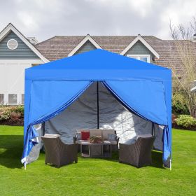 Outdoor 10 x 10 Ft Pop Up Gazebo Canopy Tent Removable Sidewall with Zipper, 2pc Sidewall with Windows, 4pc Weight Sand Bag and Carry Bag (Color: Blue)