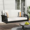 PE Wicker Porch Swing, 2-Seater Hanging Bench With Chains, Patio Furniture Swing For Backyard Garden Poolside