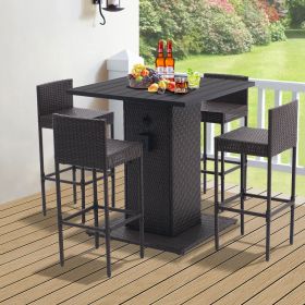 5-Piece Outdoor Conversation Bar Set, All Weather PE Rattan and Steel Frame Patio Furniture with Metal Tabletop and Stools for Backyards, Porch (Color: as Pic)