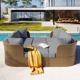 U_Style Customizable Outdoor Patio Furniture Set, Wicker Furniture Sofa Set with Thick Cushions, Suitable for Backyard, Porch (Color: as Pic)