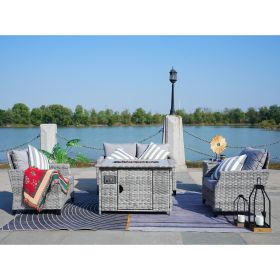 Direct Wicker Fire Pit Table with Chair Rattan Wicker Sofa Set Outdoor Furniture Garden Set (Color: Grey(tall firepit table))