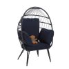 COOLMORE Egg Chair Wicker Outdoor Indoor Oversized Large Lounger with Stand Cushion Egg Basket Chair for Patio, Garden, Backyard, Balconyn