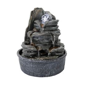 9.8 Inch Indoor Tabletop Fountain Cascading Fountain with Led Light & Crystal Ball (Color: as Pic)