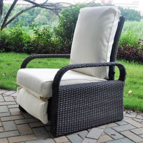 Outdoor Recliner Chair;  Automatic Adjustable Wicker Lounge Recliner Chair with 5.12'' Thicken Cushion (Color: Cream, Material: Gray Wicker)