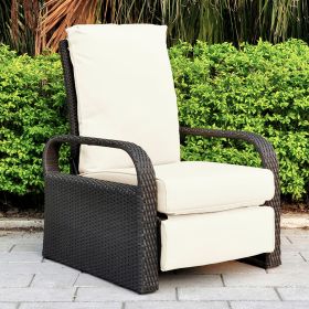 Outdoor Recliner Chair;  Automatic Adjustable Wicker Lounge Recliner Chair with 5.12'' Thicken Cushion (Color: Beige, Material: Brown Wicker)