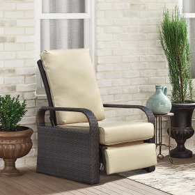 Outdoor Recliner Chair;  Automatic Adjustable Wicker Lounge Recliner Chair with 5.12'' Thicken Cushion (Color: EsKhaki, Material: Espresso Wicker)